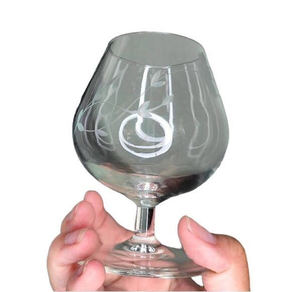 Princess House Vintage 4 PC Set Brandy Goblet Crystal Glasses w/ Etched Floral - Picture 3 of 10